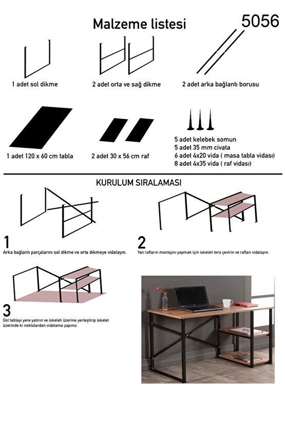 Çalışma Masası Raflı Ofis Laptop Bilgisayar Masası Çam