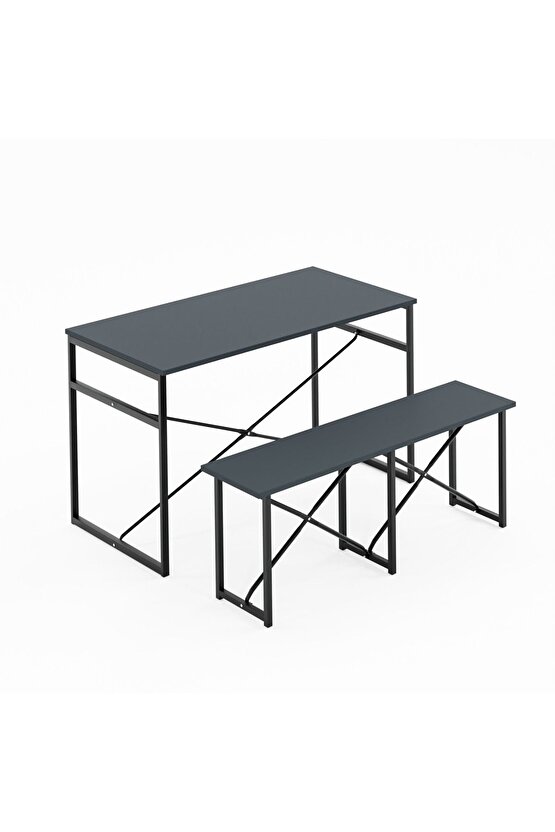 Masa Takımı Bench Bank Masa Seti 120x60 Mutfak ve Yemek Masası Füme 1561