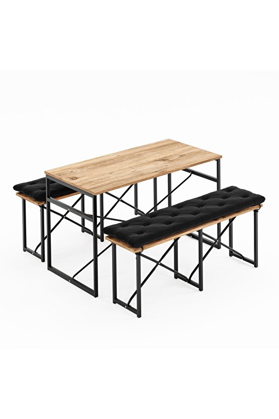 Masa Takımı Minderli Bench Bank Masa Seti 120x60 Masa Mutfak Masası Yemek Masası Çam 1554