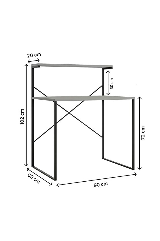 Raflı Çalışma Masası 60x90 Ofis Masası Ders Masası Çok Amaçlı Çalışma Masası Füme 1450