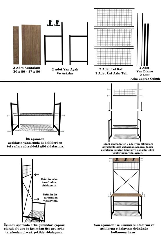 Geniş Metal Portmanto, Elbise Askılığı, Vestiyer, Ayakkabılık Beyaz 1347