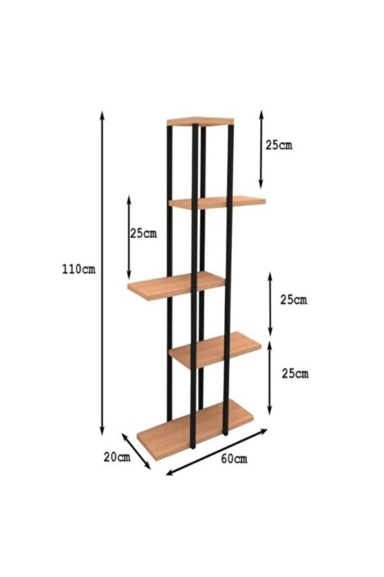 Dekoratif 5 Raflı Metal Çiçeklik Saksı Standı Saksılık Çam 1307