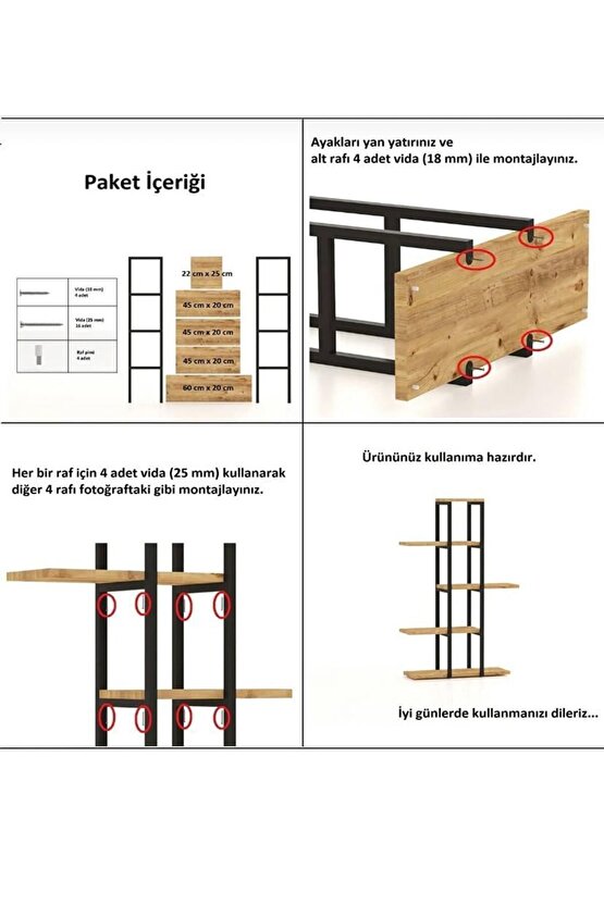 Dekoratif 5 Raflı Metal Çiçeklik Saksı Standı Saksılık Çam 1307