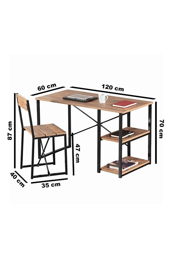 Çalışma Masası Raflı Bilgisayar Masası Ofis Sandalyesi Seti 1015