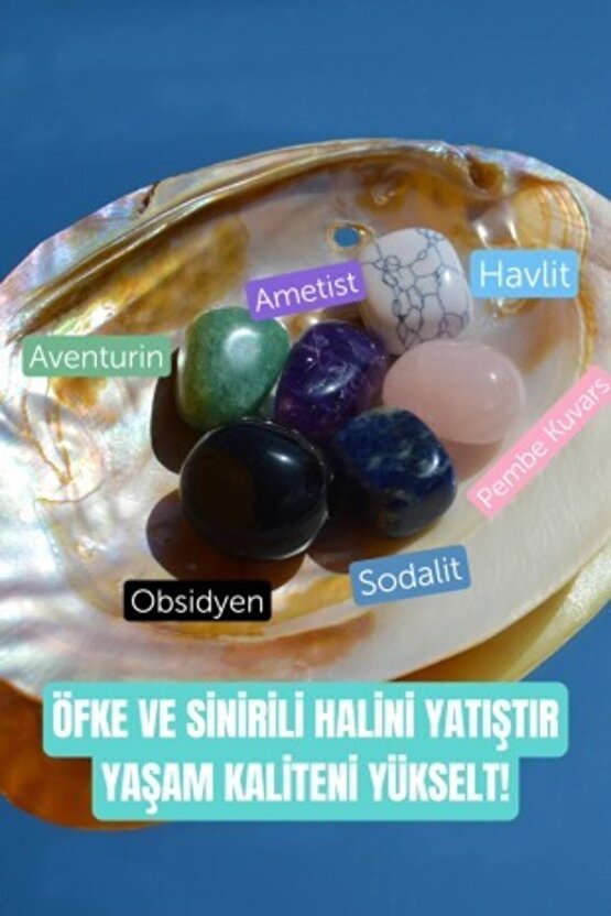 Öfke Stres Sinir Doğal Taş Tumble Seti 1(aventurin, Ametist, Obsidyen, Sodalit, Havlit,pembe Kuvars)