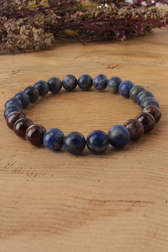 Lapis Lazuli-lal Garnet Doğal Taş Bileklik 8mm