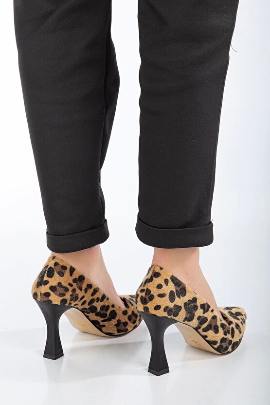 Leopar Desenli Stiletto Kadeh Topuklu