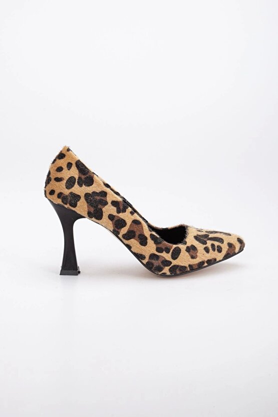 Leopar Desenli Stiletto Kadeh Topuklu