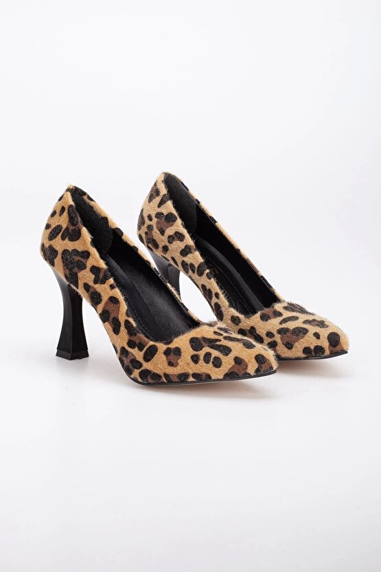 Leopar Desenli Stiletto Kadeh Topuklu