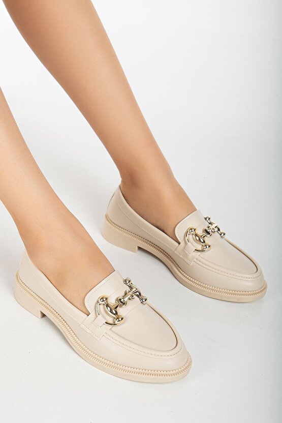 Kadın Metal Detaylı Loafer Babet Nude