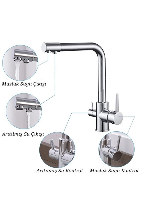 Yeni Nesil 3 Yollu Arıtma Bataryası Şebeke Ve Arıtma Çıkışlı Su Arıtma Cihazı Musluğu