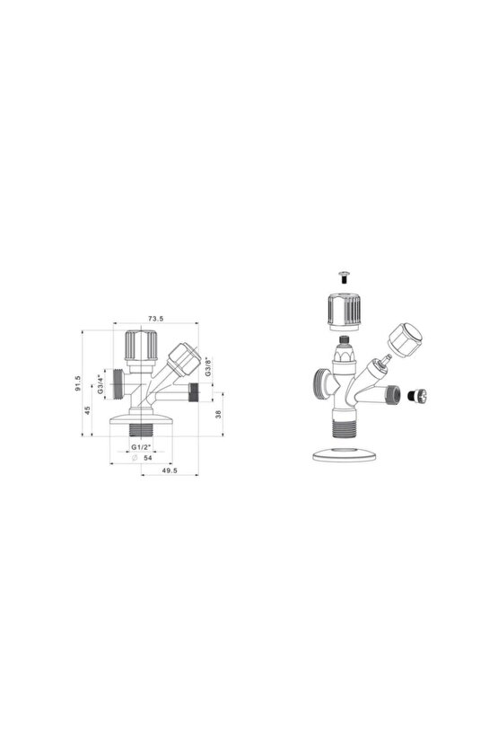 DUAL (ÇİFT) ÇATALLI ARA ÇAMAŞIR MAKİNESİ MUSLUK (69110) 4LÜ PAKET