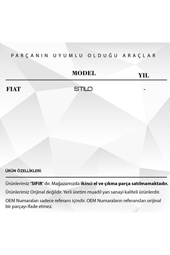 Fiat Stilo Için Sunroof Tamir Parçası Metal Takım 2li Sağ Sol Set