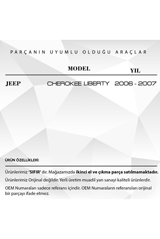 Jeep,liberty,cherokee Için Sol Ön Kapı Cam Tamir Plastiği