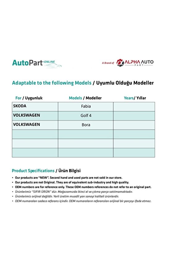 Skoda Fabia, Vw Golf 4 Ve Bora Için Kapı Kilit Dişlisi