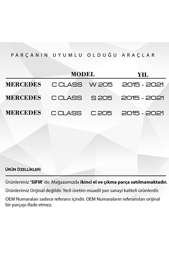 Mercedes C Class W205,c205,s205 Için Port Bagaj Çıta Kapağı