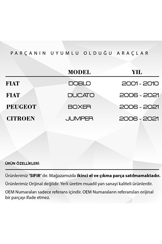 Fiat Doblo, Citroen, Peugeot Için Arka Tampon Reflektörü 2li