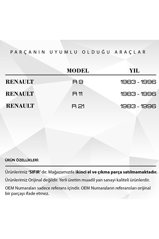 Renault R9, R11, R21 Için Su Fıskiye Memesi Hortum Seti