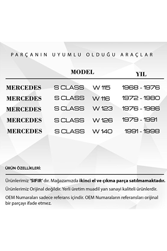 Mercedes W115, W116, W123, W126, W140 Uyumlu Sunroof Toz Lastiği