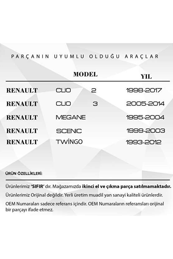 Renault Clio, Scenic, Megane, Twingo Için Bagaj Kilit Dişlisi