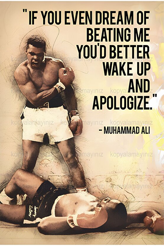 muhammed ali boks motivasyon cesaret sözler tablosu retro ahşap poster