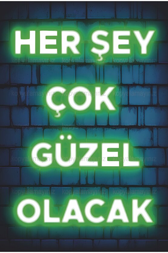 her şey çok güzel olacak ev dekorasyon tablo neon ışık görünümlü retro ahşap poster