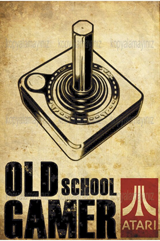 old school gamer atari oyun kolu oyuncu ev dekorasyon tablo retro ahşap poster