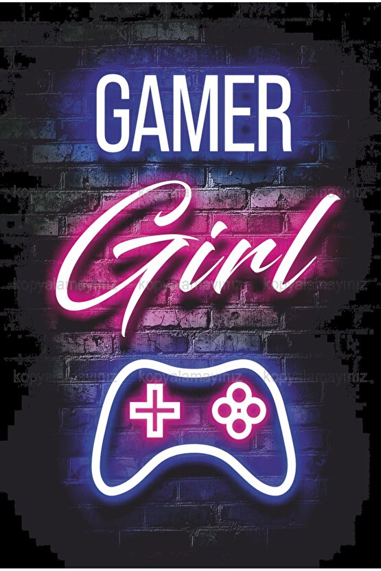 gamer girl pc konsol pc oyun oyuncu ev dekorasyon tablo retro ahşap poster