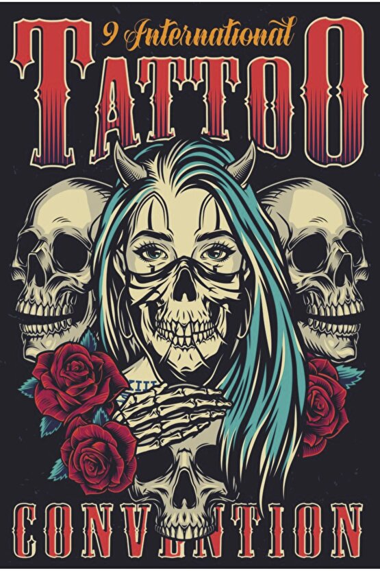 tattoo geçici kalıcı dövme desen retro ahşap poster