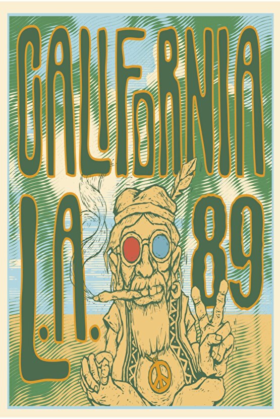 galifornia L.A hipppi baba barış aşk müzik retro ahşap poster