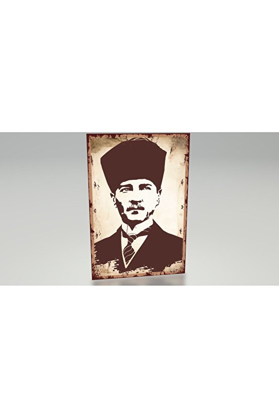 mustafa kemal atatürk kalpaklı portre tablo retro ahşap poster