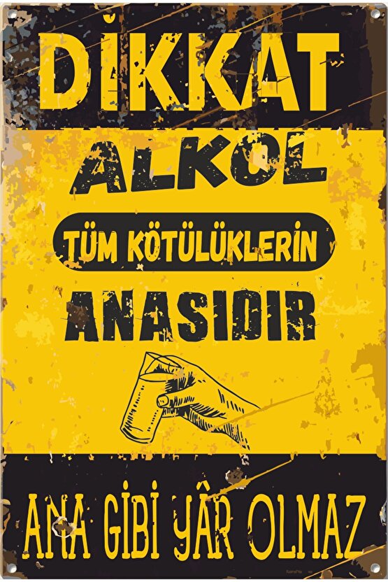 Dikkat Alkol Uyarı Levhası Retro Ahşap Poster