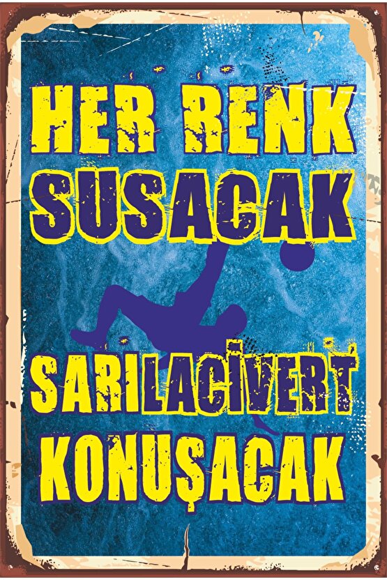 Sarı Lacivert Futbol Takım Taraftar Sarı Lacivert Kazanacak Retro Ahşap Poster