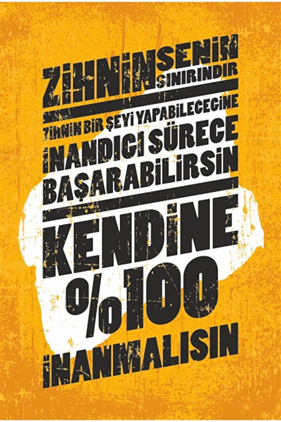 Kendine Inan Motivasyon Başarı Retro Ahşap Poster