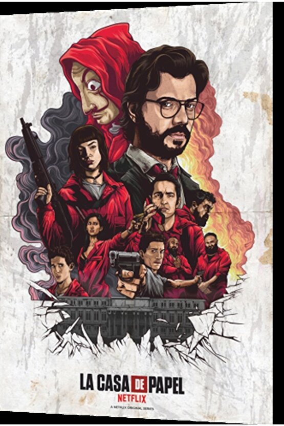 La Casa De Papel Kolaj Retro Ahşap Poster