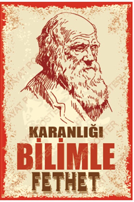 Charles Darwin Karanlığı Bilimle Keşfet Retro Ahşap Poster