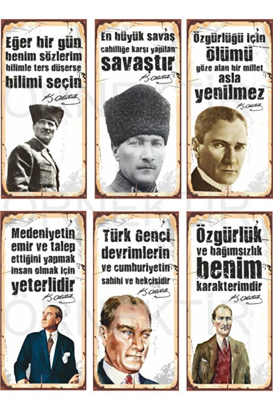 Mustafa Kemal Atatürk 6lı Mini Retro Ahşap Poster Seti