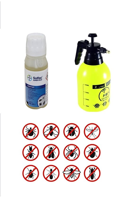 Tüm Uçan Ve Yürüyen Haşerelerde Etkili Bayer Solfac Süper Ec25 100Ml+ 2 Lt İlaçlama Pompası