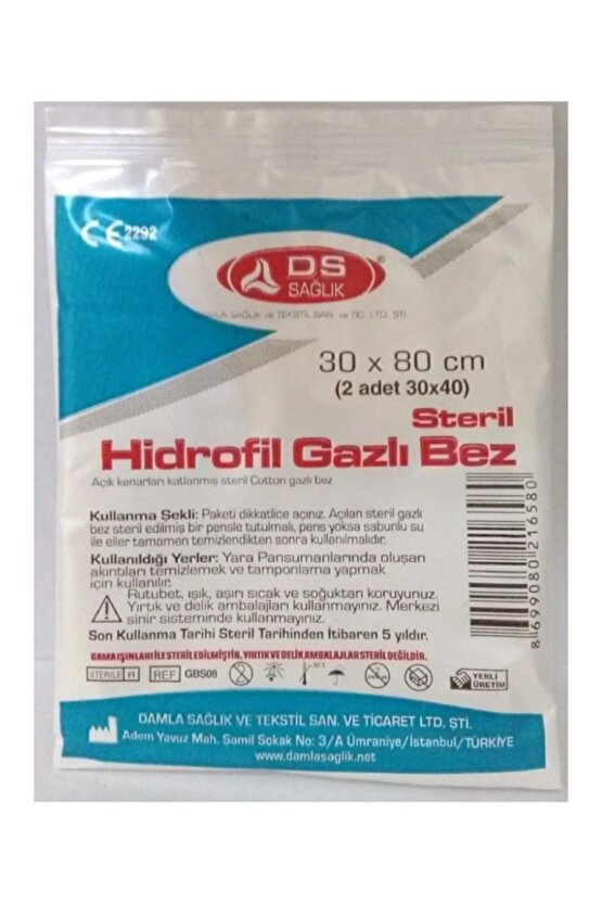 Steril Hidrofil Gazlı Bez 30x80cm (2 Adet 30x40) ( 10luk Paket Fiyatıdır )