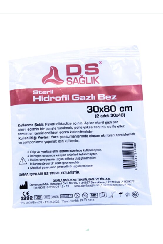 Steril Hidrofil Gazlı Bez 30x80cm (2 Adet 30x40) ( 10luk Paket Fiyatıdır )