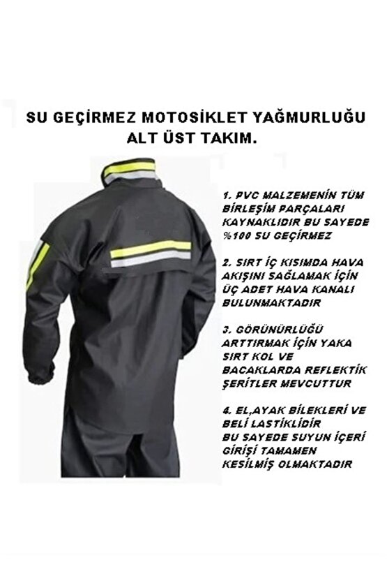 - Reflektörlü Motorcu Yağmurluğu Dikişsiz Sıcak Pres