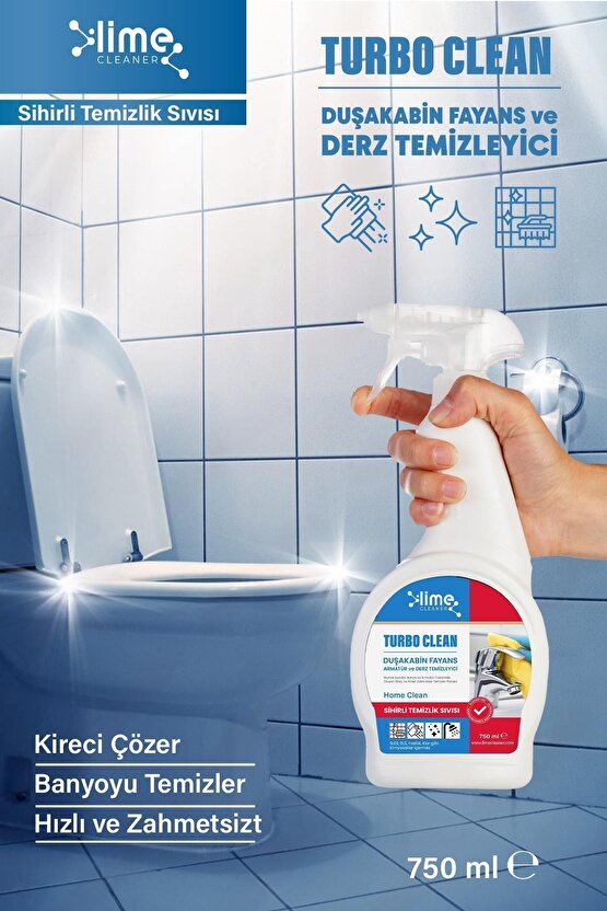  Turbo Clean Ultra Güçlü Banyo Temizleyici ve Kireç Çözücü Sprey 750 ml x 5 Adet - Sihir