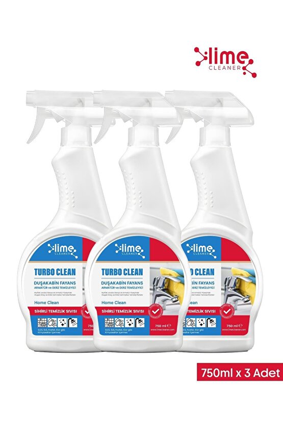  Turbo Clean Ultra Güçlü Banyo Temizleyici ve Kireç Çözücü Sprey 750 ml x 3 Adet - Sihir