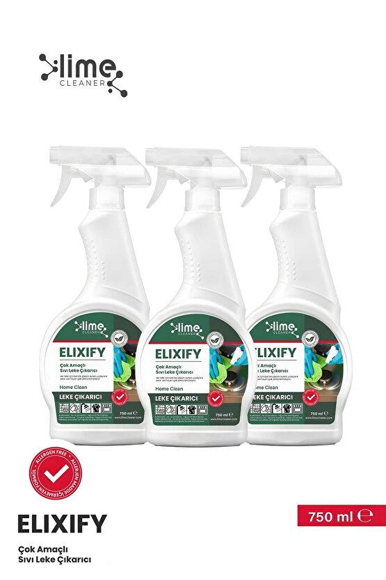 Elixify Çok Amaçlı Ultra Güçlü Sıvı Leke Çıkarıcı 750ml x 3 Adet | Allerjen İçermez