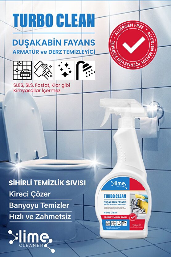 Turbo Clean Ultra Güçlü Banyo Temizleyici ve Kireç Çözücü Sprey 750 ml - Sihirli Temizlik  Sıvısı