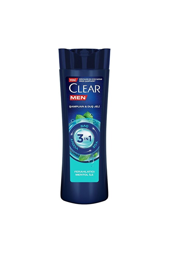 Men 3 in 1 Şampuan & Duş Jeli Ferahlatıcı Mentol Saç Yüz Vücut İçin 350 ml