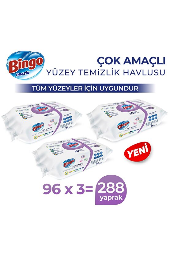 Pratik Yüzey Temizlik Havlusu Arap Sabunu Katkılı Lavanta 96x3 (288 YAPRAK)