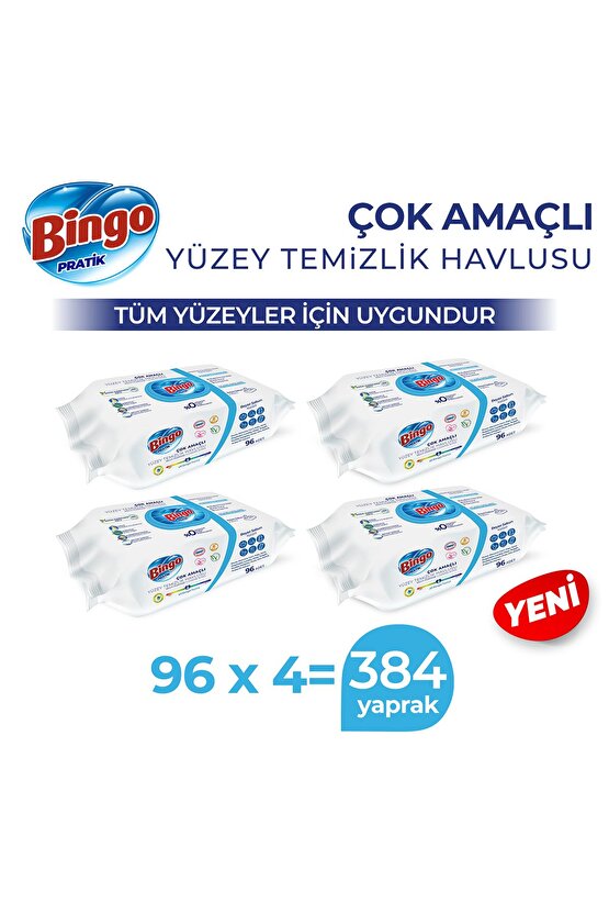 Pratik Yüzey Temizlik Havlusu Beyaz Sabun 96x4 (384 YAPRAK)