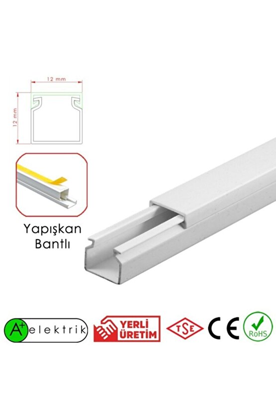 12x12 Mm Beyaz 2x1m=2m Yapışkan Bantlı Kablo Kanalı