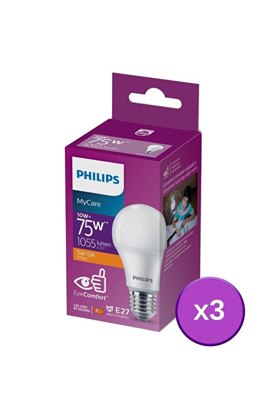 Led 10-75w Ampul 2700k Sarı Işık 3lü